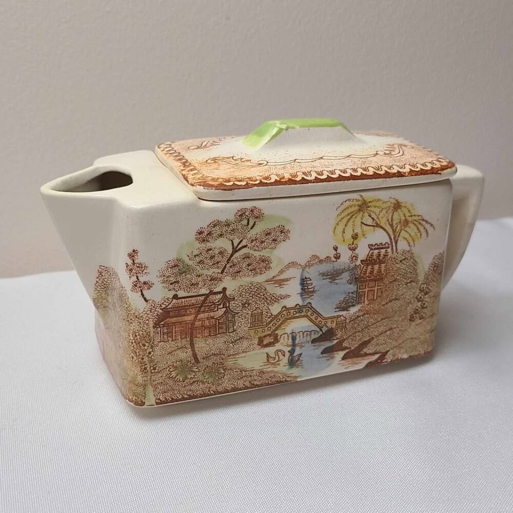 Vintage Japanese Gardens Rectangular Ceramic Creamer 6.25in x 2in x 3.5inH - Picture 6 of 8
